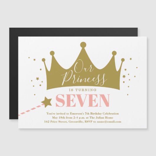 かわいいガーリープリンセスピンク誕生日パーティーの招待状 マグネット招待状 (正面/裏面)