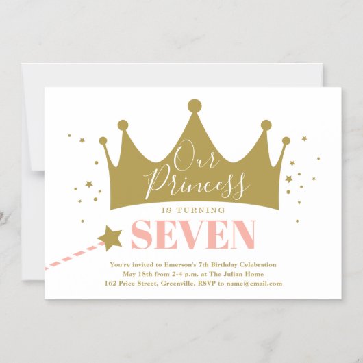 かわいいガーリープリンセスピンク誕生日パーティーの招待状 マグネット招待状 (正面)