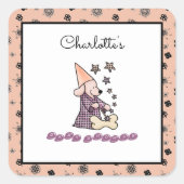 かわいいガーリーベビーピンク&ブラックエレガントおもしろい犬 スクエアシール (正面)