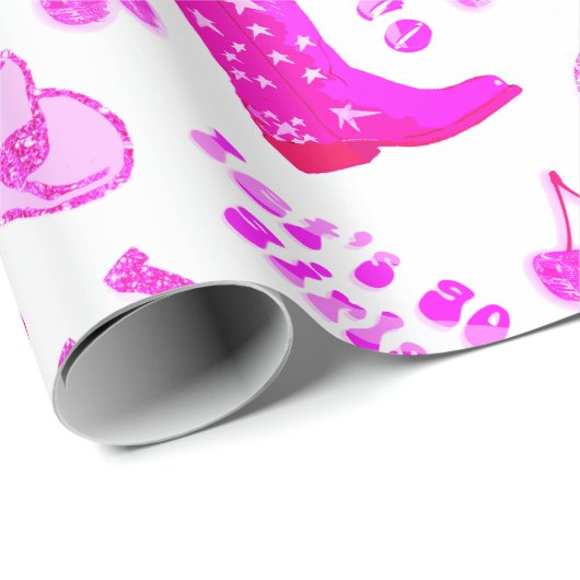 かわいいガーリーホットピンクディスコ女性のカーボーイ美学 ラッピングペーパー (ロールコーナー)
