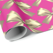 かわいいガーリーホットピンク金ゴールドサテンエステティックボウ ラッピングペーパー (ロールコーナー)
