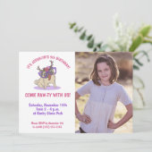 かわいいガーリーボホフローラパグパープルグラス誕生日 招待状 (スタンド正面)