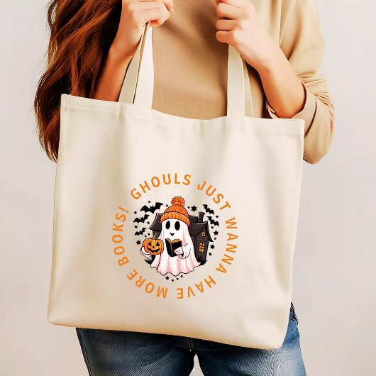 かわいいガーリーモノグラムハロウィーンの本好き ラージトートバッグ