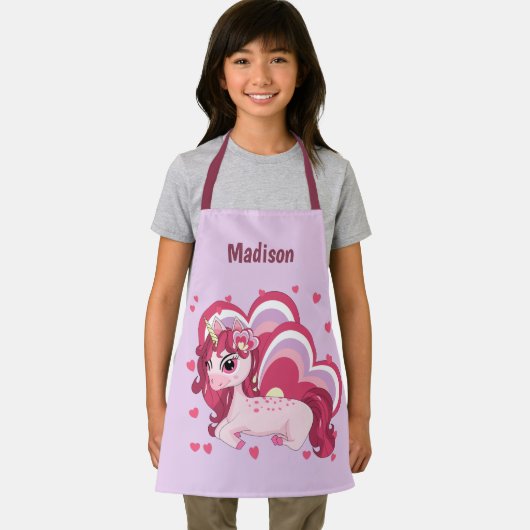 かわいいガーリーユニコーンのパーソナライズされた子供の名前 エプロン (インサイチュ)