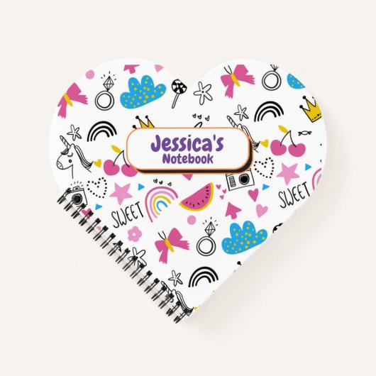 かわいいガーリーユニコーンスターレインボーおもしろい名 ノートブック (正面)