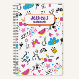 かわいいガーリーユニコーンスターレインボーおもしろい名 ノートブック