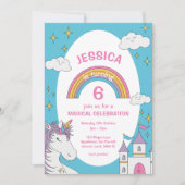 かわいいガーリーユニコーンマジカルバースデーパーティー番号 招待状 (正面)