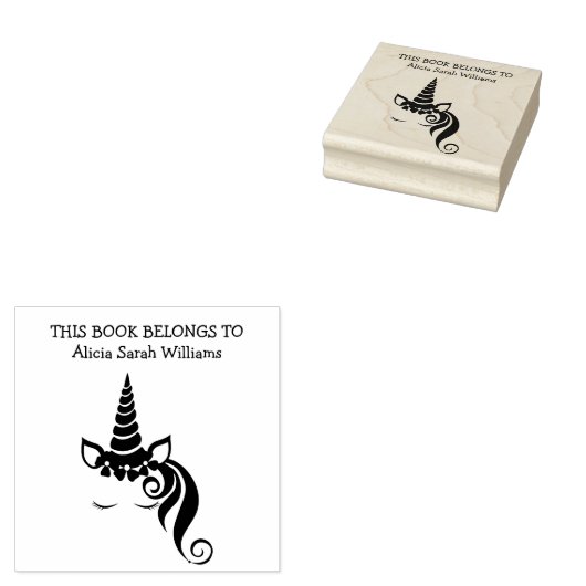 かわいいガーリーユニコーン本は名前蔵書票 ラバースタンプ (押印)