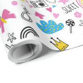 かわいいガーリーユニコーン虹のハートお洒落 ラッピングペーパー (ロールコーナー)