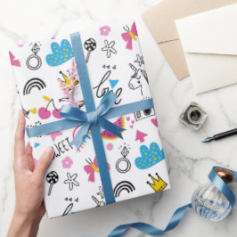 かわいいガーリーユニコーン虹のハートお洒落 ラッピングペーパー