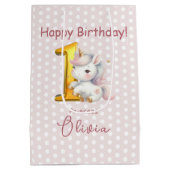 かわいいガーリーユニコーン1歳の誕生日 ミディアムペーパーバッグ (裏面)
