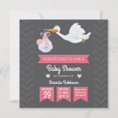 かわいいガーリーレトロベビーガールシャワーパーソナライズされた 招待状 (正面)