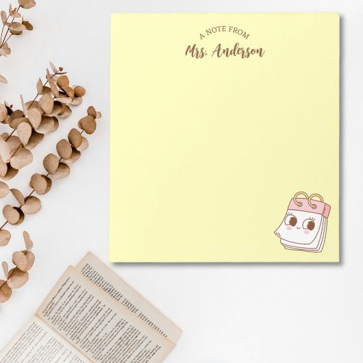 かわいいガーリーレトロ先生新学期イエロー ノートパッド