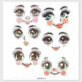 かわいいガーリー人形顔アートイラスト シール (シート)