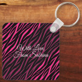 かわいいガーリー名前&フォトピンクゼブラパーソナライズされたケ キーホルダー (裏面)