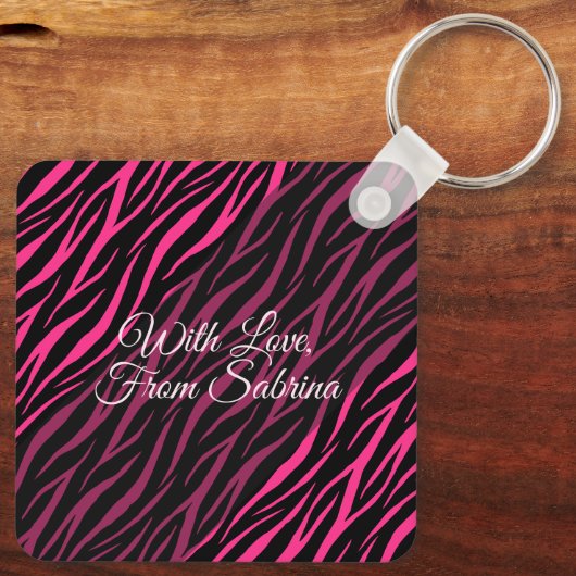 かわいいガーリー名前&フォトピンクゼブラパーソナライズされたケ キーホルダー (裏面)