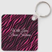 かわいいガーリー名前&フォトピンクゼブラパーソナライズされたケ キーホルダー (裏面)