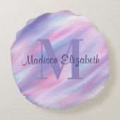 かわいいガーリー名前&モノグラムピンクパープル&ブルー ラウンドクッション (裏面)