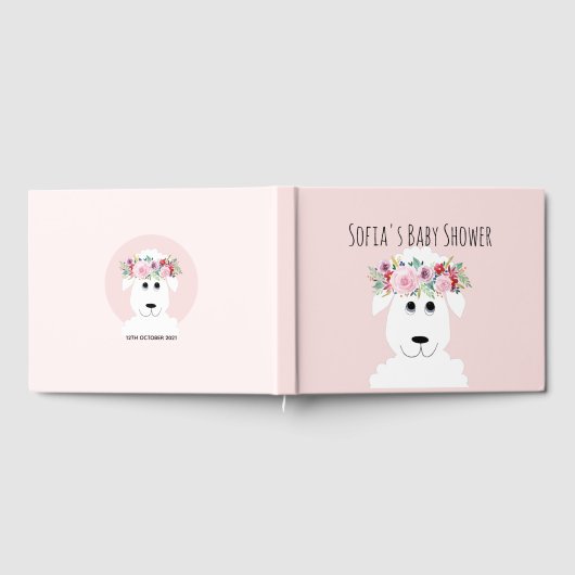 かわいいガーリー子羊の水色の花ベビーシャワー ゲストブック (全面)