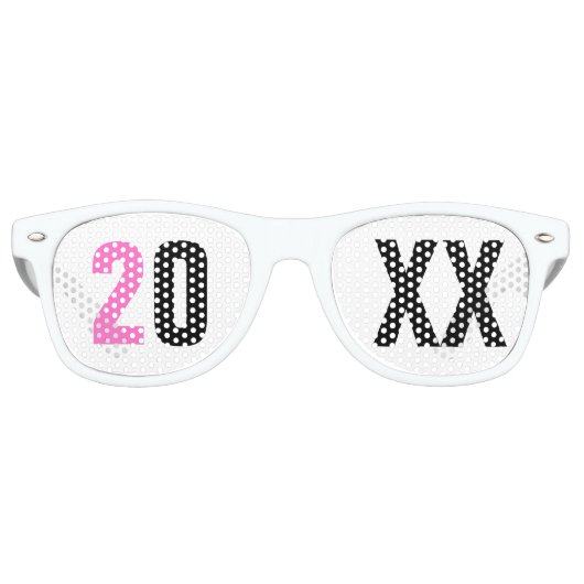 かわいいガーリー新年イブ白とピンクカスタム色 レトロサングラス (正面)