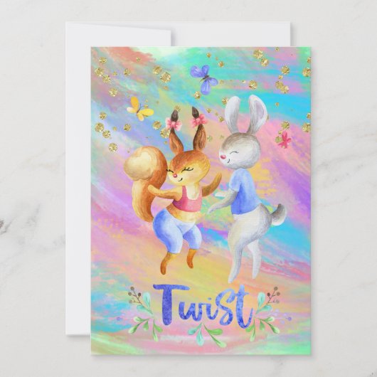 かわいいガーリー森林動物社交ダンス踊り 招待状 (正面)