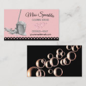 かわいいガーリー水玉模様ハウスクリーニングサービス 名刺 (正面/裏面)