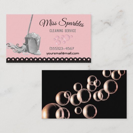 かわいいガーリー水玉模様ハウスクリーニングサービス 名刺 (正面/裏面)