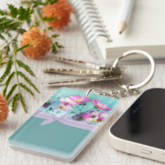 かわいいガーリー水玉模様咲く花 キーホルダー (正面右)