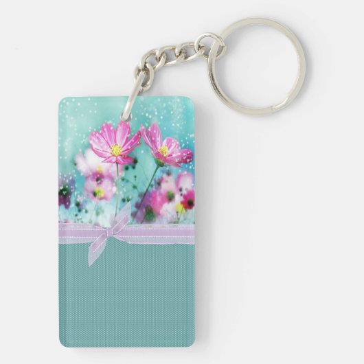 かわいいガーリー水玉模様咲く花 キーホルダー (裏面)