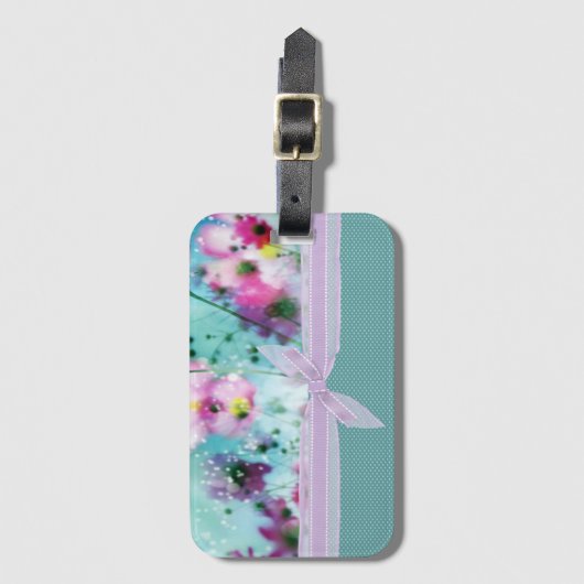 かわいいガーリー水玉模様咲く花 ラゲッジタグ (正面縦)