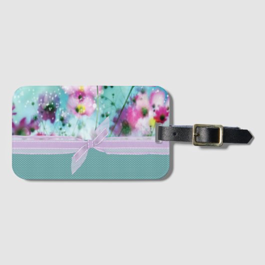 かわいいガーリー水玉模様咲く花 ラゲッジタグ (正面横)