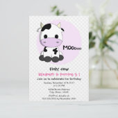 かわいいガーリー牛水玉模様女の子子供の誕生日パーティー 招待状 (スタンド正面)