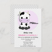 かわいいガーリー牛水玉模様女の子子供の誕生日パーティー 招待状 (正面/裏面)