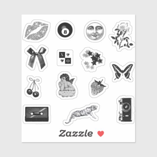 かわいいガーリー白黒美学パック シール (シート)