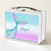 かわいいガーリー紫ティール（緑がかった色）人魚テールはかりで測魚 メタルランチボックス (正面)