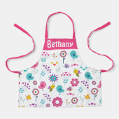 かわいいガーリー花鳥とハチのパターン名 エプロン (正面)