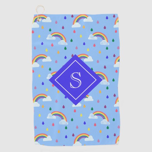 かわいいガーリー虹の雨雲パーソナライズされたたち ゴルフタオル (正面)