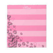 かわいいガーリー赤面ピンクのハートを水平ストライプ ノートパッド (正面)