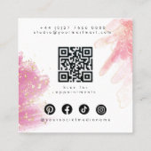 かわいいガーリー赤面ピンクスパークリーグリッターメイクアップQR スクエア名刺 (裏面)