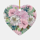 かわいいガーリー赤面ピンク&ホワイトフローライラストレーション セラミックオーナメント (裏面)