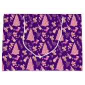 かわいいガーリー金ゴールドインディゴピンクのクリスマスツリーパターン ラージペーパーバッグ (正面)