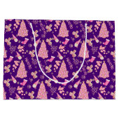 かわいいガーリー金ゴールドインディゴピンクのクリスマスツリーパターン ラージペーパーバッグ (裏面)