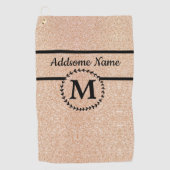 かわいいガーリー金ゴールドグリッターブラックモノグラムシック ゴルフタオル (正面)