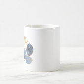 かわいいガーリー金ゴールドスパークル&ブルーリーフモノグラム名 コーヒーマグカップ (中央)