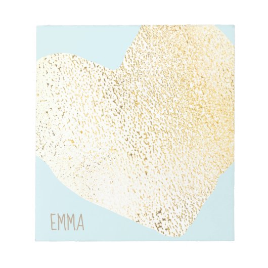 かわいいガーリー金ゴールドハートパーソナライズされた名 ノートパッド (正面)