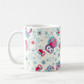 かわいいガーリー顔はフクロウの花を渦巻く コーヒーマグカップ (左)