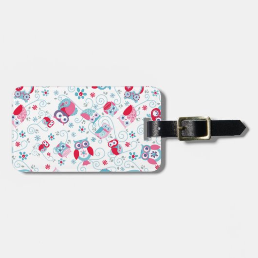 かわいいガーリー顔はフクロウの花を渦巻く ラゲッジタグ (正面横)