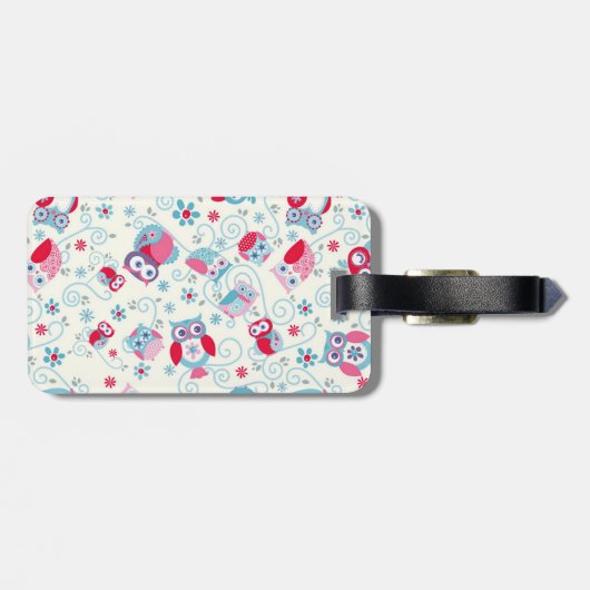かわいいガーリー顔はフクロウの花を渦巻く ラゲッジタグ (裏面横)