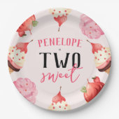 かわいいガーリー2つの甘いアイスクリーム誕生日 ペーパープレート (正面)