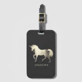かわいいガーリー&シックなシルバーフォイルユニコーンパーソナライズされた ラゲッジタグ (正面縦)